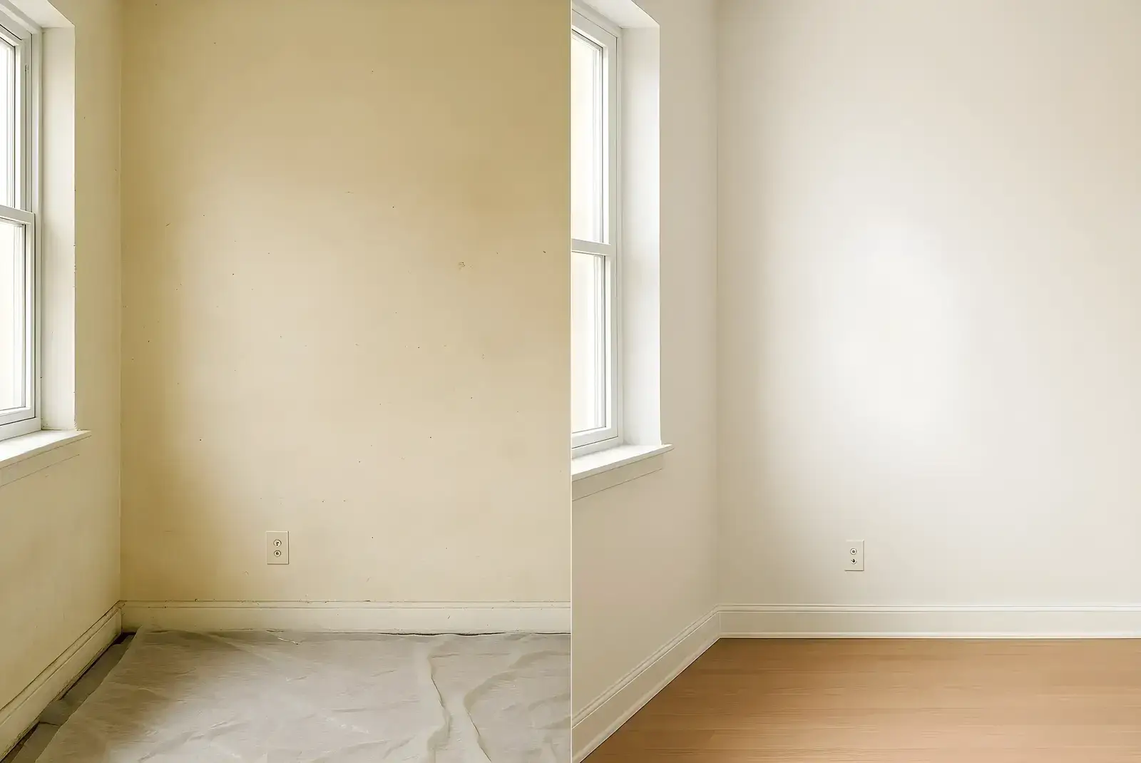 Antes y después de pintura interior en salón, trabajo de Pintor en Cartagena con paredes renovadas